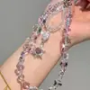 Pingente de Corrente de Celular com Contas Transparente Cristalina e Fashion, Versátil, com Chaveiro de Design de Nicho de Alto Padrão