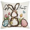 Funda de almohada estampada con conejito de Pascua Funda de almohada decorativa estampada con huevos de lino Funda de cojín de lino transfronteriza