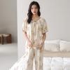 Pijama para Mulheres 2025 Novo Estilo Doce Camisola Verão Fresco Algodão Lyocell Solto Floral Roupa de Casa Feminina