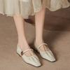 Nuevos Zapatos Planos Retro Franceses de Otoño e Invierno para Mujer, Zapatos de Boca Baja para Mujer, Tacones Bajos de Piel Suave, Mary Jane Fruncido con Punta Cuadrada Pequeña