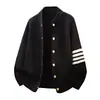 Nueva Tejido Pesado Nueva Versátil Botón Rayas Diseño Chaqueta Primavera y Otoño Cárdigan Suéter de Punto Hombre