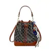Bolso Cubo de Moda para Mujer Nuevo Estampado Geométrico Bolso Pequeño Color Contrastante Estilo Coreano Sencillo y Elegante Bolso de Hombro Cruzado con Cordón