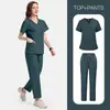 Uniformes de Enfermera Claros y Oscuros Color Sólido Manga Corta Pantalones Laboratorio Escuela Enfermera Ropa de Trabajo Traje Delgado Talla Grande Mujer