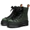 Botas de Moda Femininas de Couro Crazy Horse Verde, Cano Curto, Solado Grosso, 6 Furos, Estilo Britânico 1460, Botas Curtas Femininas Plataforma, Biker, de Trabalho