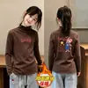 Nueva Camiseta Base de Manga Larga con Cuello Alto y Volantes para Niñas Otoño Invierno Polar Térmico Ropa Interior para Niños Pequeños y Medianos Top Cepillado