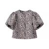 Blusas Elegantes Transfronteiriças para Mulheres Versátil Estampada Simples de Manga Curta Tricolor Nova Primavera Solta com Mangas Bufantes Camisa
