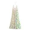 Vestido Feminino Versátil com Gola Halter Estampa Floral Patchwork Novo Verão 2025 Europeu e Americano