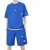Camiseta de Manga Corta tipo Waffle para Hombre Traje Deportivo Casual Venta al por Mayor Verano Holgado Falso Conjunto de Dos Piezas Camiseta de Media Manga Conjunto de Dos Piezas