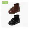 Botas de cuero para niñas Snuffy, nuevo modelo de otoño, botas de princesa marrones para niños, de suela blanda, antideslizantes, con lazo para niñas