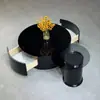 Mesa de Café Minimalista Cuadrada Negra de Lujo de Alta Gama Estilo Italiano Moderno para Apartamentos Pequeños, Sala de Estar Uso Doméstico, con Combinación de Pizarra y Piedra Microcristalina