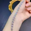 Pulsera de Piedra Lunar Natural Boutique Luz de Luna Azul Partículas de Micro-Algodón Vítreas Luz Azul Fuerte Plata 925 Precisión 3*5
