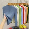 Suéter de punto de cuello alto medio para mujer, camisa interior de otoño e invierno, nuevo tejido de punto versátil y fino, top interior ajustado rosa