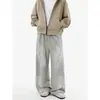 Calça casual de design retro americano lavado da moda para homens e mulheres, calça de moletom esportiva de perna reta solta de verão