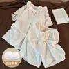 Pijama de Encaje con Lunares para Mujer Verano Nuevo Estilo Manga Corta Shorts Rosa Dulce Conjunto de Ropa para el Hogar para Niña