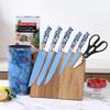 Juego de siete cuchillos, cuchillo de chef, cuchillo de fruta, cuchillo de pan, cuchillo universal, patrón de mármol dorado, base cilíndrica, juego de utensilios de cocina