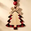 Enfeites de Natal de madeira xadrez vermelho e preto transfronteiriços, presentes de Natal criativos, boneco de neve, rena, decorações de madeira de árvore de Natal