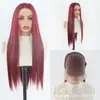Directo de fábrica, peluca europea y americana 13*6, peluca con frente de encaje de fibra de alta temperatura color burdeos, cabello largo liso y suave