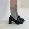 Versión de cuero ~7CM de altura-aumentadora mocasines de camelia para mujer, zapatos de tacón alto de punta redonda, tacones gruesos, suelas gruesas, zapatos pequeños de cuero estilo británico