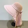 Chapéu de Sol Novo Estilo Verão 2025 com Aba Larga para Proteção Solar Feminina, Xale Respirável com Proteção para o Pescoço, Moda Coreana