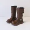 Botas Altas Retro para Niñas 2026 Otoño/Invierno Nuevas Botas Martin Cálidas de Felpa para Niños Suela Gruesa Alargadoras Botas Largas de Cuero