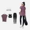 Conjunto de Ropa de Fitness para Yoga para Deportes, Running, Gimnasio, Tallas Grandes, Manga Corta, Cubre Vientre, Adelgazante, Holgado, Favorecedor