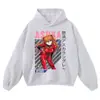 Sudadera unisex estilo anime japonés para otoño e invierno, con estampado de personaje vibrante, efecto desgastado lavado, hombros caídos, corte oversized, moda urbana