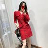 Vestido Tricô Elegante Feminino Estilo Francês Outono e Inverno, Vestido de Lã com Botão de Pétala de Diamante Brilhante para Festa Anual de Natal