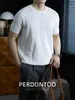 Camisa de punto gofre de manga corta minimalista estilo Old Money para hombre, elástica y cómoda, textura de alta gama, camiseta ligeramente holgada y fina para verano