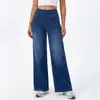 Calça Jeans Feminina de Cintura Alta, Perna Larga, com Efeito Desgastado e Bigodes, Calça Reta Elástica, Calça Solta Emagrecedora, Calça Jeans Longa Transfronteiriça