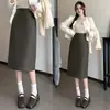 Falda recta para mujer, nueva falda de cuero de longitud media para otoño e invierno, de cintura alta, simple y estilizada, falda corta