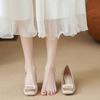 Albaricoque Hebilla Cuadrada Tacón Grueso Zapatos de Tacón Alto Mujer 2025 Nuevo Elegante Combinable Punta Cuadrada Tacón Medio Boca Baja Zapatos de Una Capa para Mujer