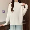 Suéter Básico Grueso Elegante de Cuello Alto Parcial para Mujer Tallas Grandes para Otoño e Invierno, Corte Holgado, Top de Punto Interior Adelgazante
