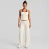 Conjunto de yoga transfronterizo para mujer, top deportivo tipo tank top con cuello halter y bloques de color, efecto de dos piezas, con cintura plegable, conjunto de pantalones largos para correr y fitness