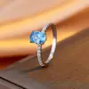 Anel de Zircônia com Cabochão de Água-Marinha, Simples em Prata 925, Anel de Estilo Nicho de Luxo Leve de Alta Qualidade para Mulheres, Acessórios para Atacado