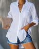 Nuevo Transfronterizo Europeo y Americano Amazon Aliexpress Camisas de Mujer Color Sólido Talla Grande Casual Suelto Camisas Abotonadas para Mujer