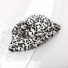 Chapéu Balde Japonês Retrô Estampa de Leopardo para Mulheres, Estilo Ins da Moda, Chapéu de Pelúcia Quente e Grosso para Outono e Inverno
