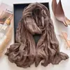 Bufanda de Algodón Lino Plisada de Color Sólido para Mujer Otoño Invierno Estilo Nuevo Chal Texturizado Arrugado Ligero Transpirable Versátil Larga de Seda