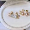 Pendientes Lindos de Plata S925 con Aguja Dorada Microincrustados de Circonita, Pendientes de Botón de Perla Natural Pequeño Cisne para Mujeres, Perlas de Zhuji