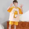 2025 Nuevo Pijama de Niña Verano Delgado Manga Corta Algodón Peinado Niños Niña Pequeña Verano Bebé Ropa de Casa Conjunto