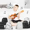 Bolsa No Tejida Wf061 Tema de Notas Musicales en Blanco y Negro Bolsa de Promoción de Regalo Bolsa con Cordón Decorativa de Notas Musicales para Almacenamiento