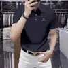 Camisa Polo Bordada de Manga Corta para Hombre de Marca Francesa de Alta Gama, Corte Entallado, Alta Elasticidad, Camiseta Casual de Tacto Fresco, Nuevo Estilo de Otoño