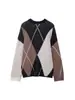 Comercio Exterior Transfronterizo Otoño e Invierno 2025 Moda Europea y Americana Elegante Ropa para Mujer, Suéter de Punto de Moda con Patrón de Diamantes