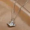 Nuevo Estilo Emperatriz Viuda Saturno Brillante Zircón Pedrería Diamante Collar Cadena Clavícula para Mujeres, Lujo Ligero Estilo Celebridad de Internet Moissanita