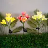 Luz LED para Jardín Paisajístico Exterior de Magnolia con 4 Cabezales, Alimentada por Energía Solar, Transfronteriza, Luz de Estaca para Césped, Luz Decorativa de Ambiente para Jardín