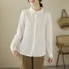 Foto real de la nueva camisa bordada de jacquard para mujer 2026 con elegante cuello de encaje
