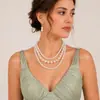 Joyería de Moda Europea y Americana Suministro Directo Transfronterizo Collar Corto de Temperamento para Damas de Múltiples Capas con Perla de Imitación de Plástico Destacada