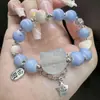 Pulsera de Cerámica de Jingdezhen con Gato Kt y Cuentas de Alto Valor Estético, Pulsera de Amistad Única para Estudiantes, Diseño Personalizado de Corazón Estilo Ins