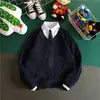 Suéter Masculino Estilo Coreano Tendência Cardigan Solto Tricô Outono e Inverno Estilo Hong Kong Estudante Jaqueta Versátil Cor Sólida Manga Longa