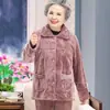 Pijama para Mulheres de Meia-Idade e Idosas, Roupas de Casa para Avós, Roupas de Algodão, Veludo Coral para Mães, Conjuntos Quentes de Outono e Inverno para Idosos, Senhoras Idosas