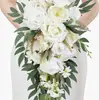 Ramo de Flores Simulado de Mano para Novia, Flor de Seda Rosa Roja Ramo de Atrezzo para Fotografía de Bodas